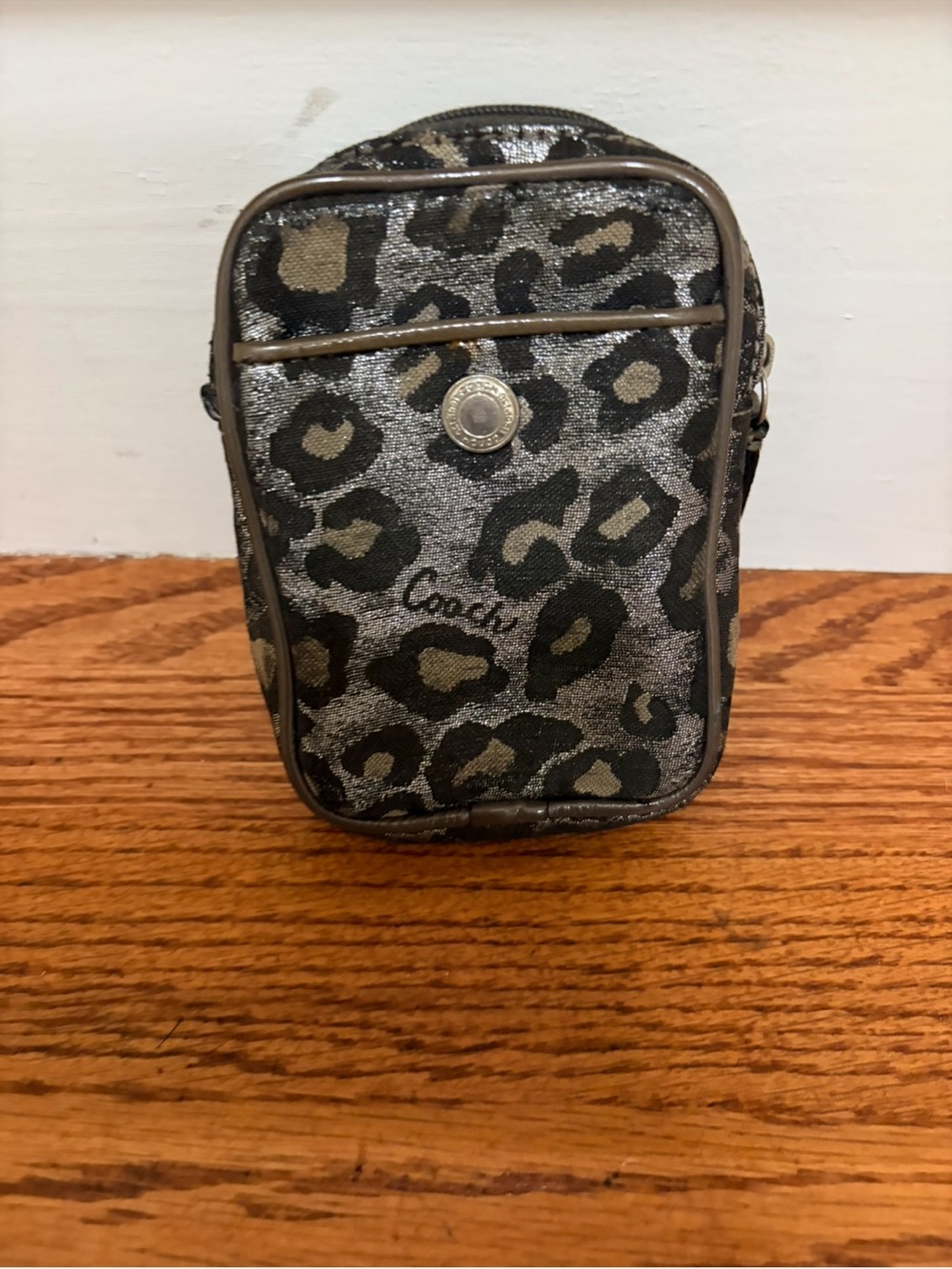 Vintage Coach Metallic Leopard Crossbody Pouch in Black and Gold-Tone
